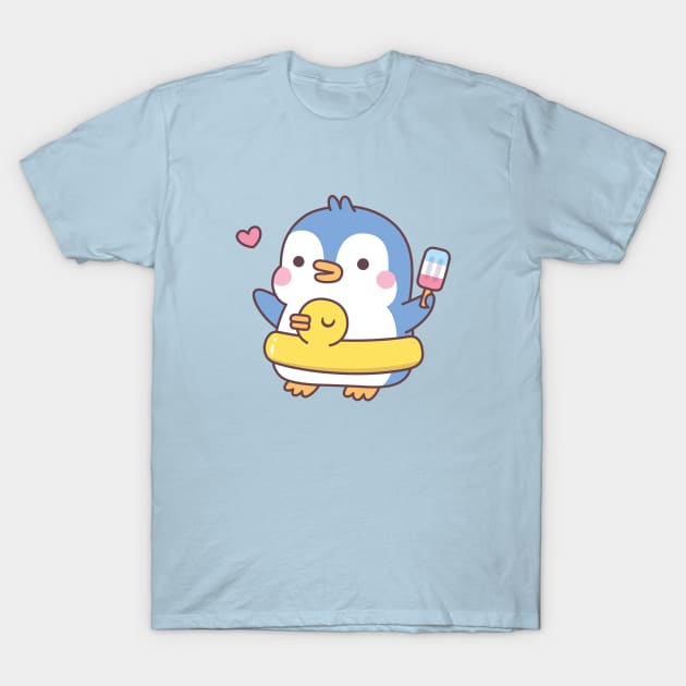 Cute Penguin With Duck Pool Float T-Shirt by rustydoodle